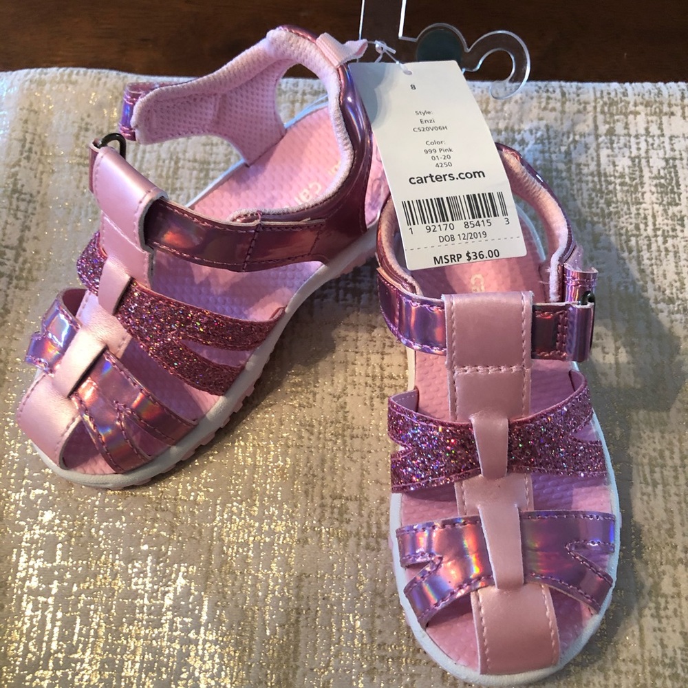 New Carter’s pink glitter fisherman sandals